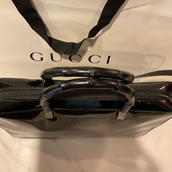 Gucci Black Patent Leather Bamboo Handles 2-WAY TOTE - Picture 5 of 11